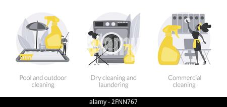 Wäscherei- und Reinigungseinrichtungen abstrakte Konzept Vektor-Illustrationen. Stock Vektor