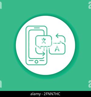 Sprachübersetzer mobile Anwendung in Smartphone Farbe Glyph Symbol. Piktogramm für Webseite, mobile App, Promo. UI UX GUI Design-Element. Stock Vektor