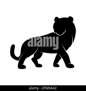 Schwarze Silhouette einer stehenden Tiger-Ikone - Symbol des Jahres im chinesischen Tierkreiskalender. Vektordarstellung einer monochromen Wildkatze - Panther, Stock Vektor