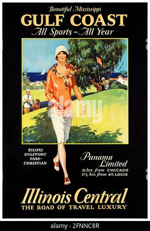 Golfküste. Illinois Central von Paul Proehl (1887-1965). Restauriertes Vintage Poster veröffentlicht ca. 1933 in den USA. Stockfoto