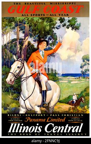 Golfküste. Illinois Central von Paul Proehl (1887-1965). Restauriertes Vintage-Plakat erschien am 1930 in den USA. Stockfoto