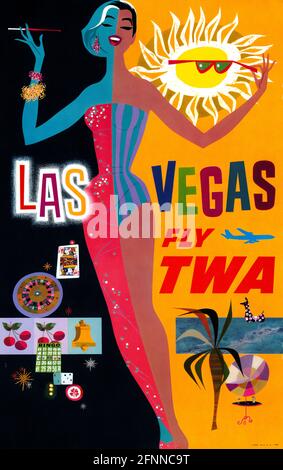 Las Vegas. Fly TWA von David Klein (1918-2005). Restauriertes Vintage-Poster, das 1962 in den USA veröffentlicht wurde. Stockfoto