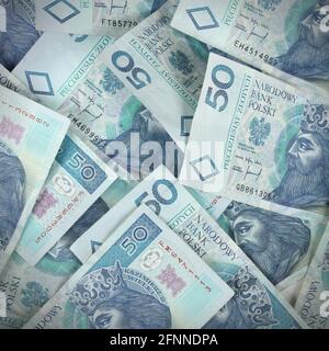 Geldhintergrund. Banknoten aus Polen. Finanzstruktur abstrakt. Quadratische Zusammensetzung. Stockfoto
