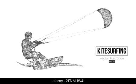 Kitesurfen und Kiteboarding, Tragflächenboot. Silhouette eines Kitesurfers. Freeride-Wettbewerb. Vektorgrafik. Vielen Dank für Ihre Unterstützung Stock Vektor