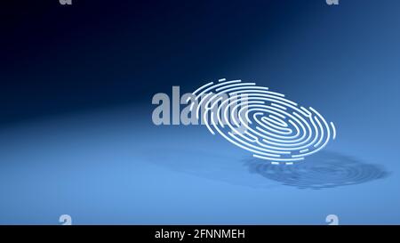 Fingerabdruck auf blauem Hintergrund. Sicherheit und Identifizierung. Biometrische Technologie. 3d-Illustration. Stockfoto