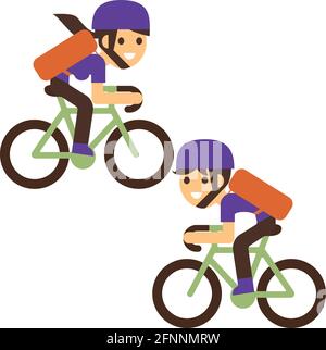 Kurier Fahrrad Lieferung Junge und Mädchen mit Paketkasten auf der Rückseite. Ökologische Stadtfahrrad liefert Service Illustration mit modernen Radfahrer tragen Stock Vektor