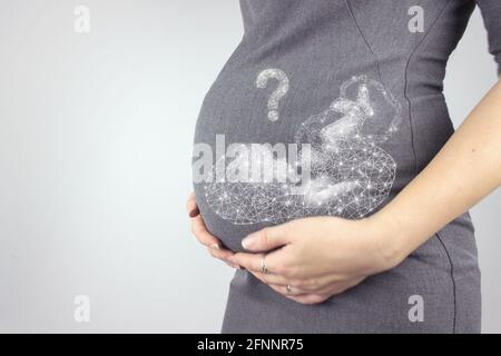 Schwanger Frau Bauch mit Hologramm-fort. Konzept für Schwangerschaft, Vorbereitung und Erwartung. Mutti. Stockfoto