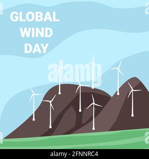 Windmühle Berglandschaft Konzept Vektor Illustration Stock Vektor