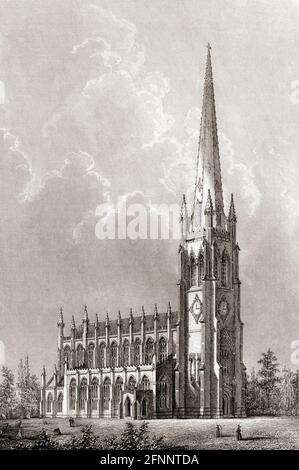 Trinity Church, Manhattan, New York City, Vereinigte Staaten von Amerika, in der Mitte des 19. Jahrhunderts. Dies ist die dritte Version der Kirche, die zwischen 1839 und 1846 erbaut wurde. Für einige Jahre war es das höchste Gebäude in den Vereinigten Staaten. Stockfoto