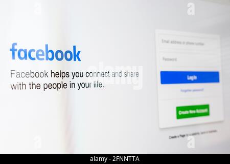 Screenshot der Anmeldeseite von Facebook auf einem Desktop-Computer Stockfoto