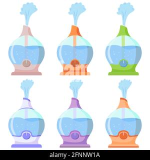 Gesunde Luftfeuchtigkeit.Ausrüstung für zu Hause oder im Büro.Luftreiniger.Reinigung und Befeuchtung Gerät.Vektor flache Abbildung. Stock Vektor