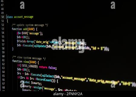 Programmieren des sql php-Quellcodes auf dem Bildschirm Stockfoto