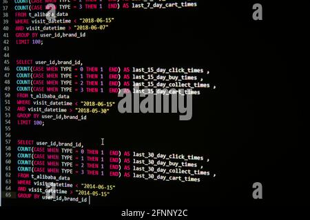 Programmieren des PHP-Quellcodes auf dem Bildschirm Stockfoto