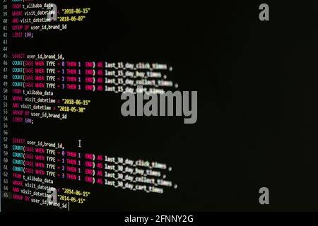 Programmieren des PHP-Quellcodes auf dem Bildschirm Stockfoto