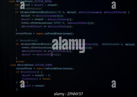 Programmieren des Java Android-Quellcodes auf dem Bildschirm Stockfoto