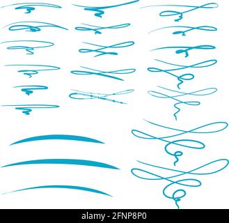 Legen Sie 2 von handgezeichneten Text-Unterstreichungen und Trennzeichen fest. Vektorgrafiken. Anpassbare Farben. Handschriftlich. Handbemalt. Handgefertigt. Stock Vektor