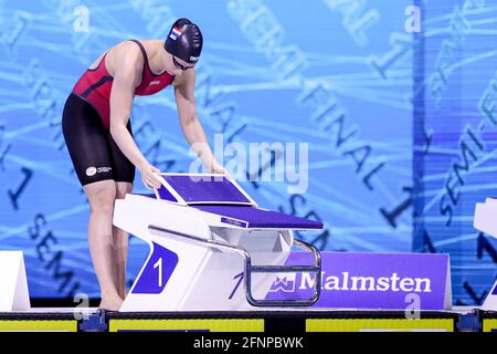 BUDAPEST, UNGARN - 18. MAI: Tes Schouten aus den Niederlanden beim Frauen-Halbfinale mit 100 m Brusthub während der len-Europameisterschaft im Schwimmsport in der Duna Arena am 18. Mai 2021 in Budapest, Ungarn (Foto: Marcel ter Bals/Orange Picles) Stockfoto