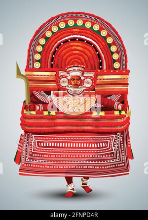 Kerala traditionellen Volkstanz Theyyam in voller Größe Vektor Illustration Design Stock Vektor