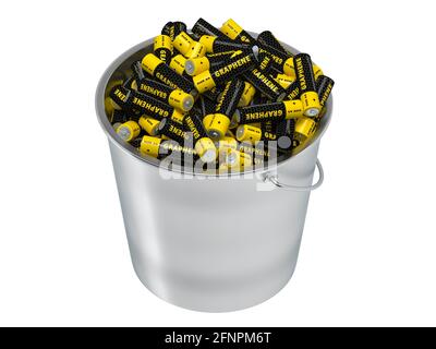 Generische Graphenbatterien in einem Eimer - isoliert auf Weiß - 3D Rendering Stockfoto