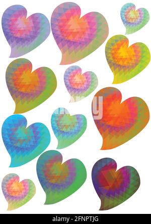 Ein Satz farbenfroher Mosaikherzen für das valentinstag-Design Stock Vektor