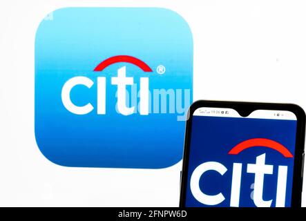 Ukraine. Mai 2021. Auf diesem Foto Illustration Citigroup Inc. Logo auf einem Smartphone angezeigt. (Foto von Igor Golovniov/SOPA Images/Sipa USA) Quelle: SIPA USA/Alamy Live News Stockfoto