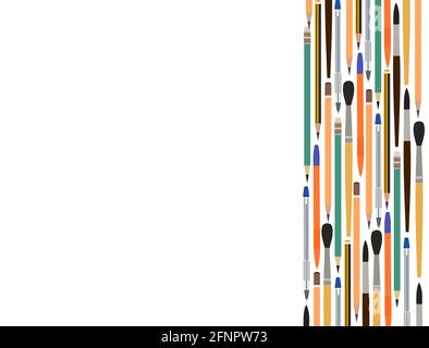 Schreibwaren. Güter für Büro, Schule und Kreativität. Eckenrahmen. Für ein Banner. Das isolierte vertikale Objekt auf weißem Hintergrund. Vektor Stock Vektor