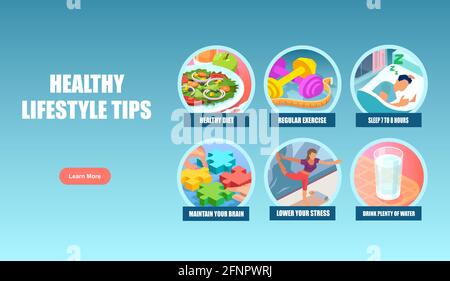 Vector Banner Poster mit Tipps für einen gesunden Lebensstil Stock Vektor