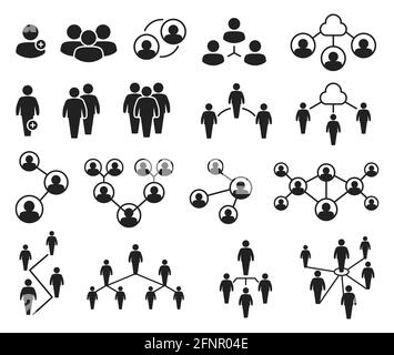 Netzwerkgruppensymbole. Personen in Gruppen, Community-Netzwerken, Geschäftskommunikation, Konferenz oder Meeting, Symbolsatz für Cloud-Verbindungen. Teamarbeit und Partnerschaft im globalen Unternehmen Stock Vektor
