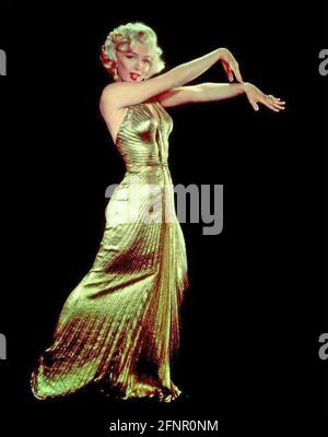 MARILYN MONROE (1926-1962) amerikanische Filmschauspielerin im Goldlamé Kleid entworfen von William Travilla für den Film Gentlemen Prefer Blondes im Jahr 1953 Stockfoto