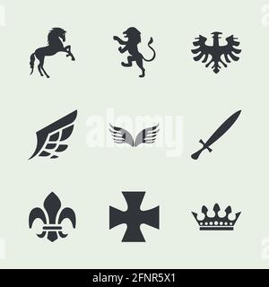 Neun Mäntel Embleme Stock Vektor