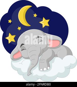 Cartoon Elefant schläft auf der Wolke Stock Vektor