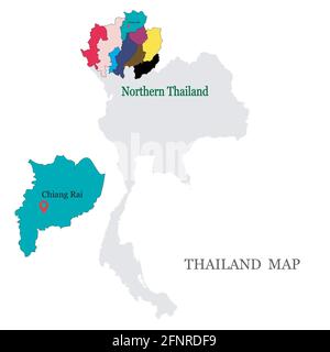 Karten von Nordthailand, Kartennadel der Provinz Chiang Rai Stock Vektor