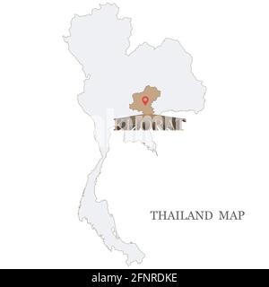 Karten von Thailand mit rotem Kartenstift auf Khorat (Korat) Oder die Provinz Nakhon Ratchasima in goldbrauner Farbe in Weiß Hintergrund Stock Vektor