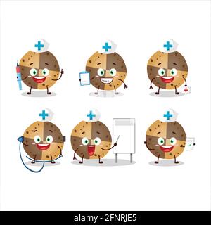 Arzt Beruf Emoticon mit süßen Cookies Cartoon-Figur. Vektorgrafik Stock Vektor