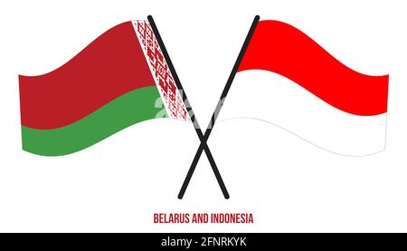Weißrussland und Indonesien Flaggen gekreuzt und winken Flat Style. Offizieller Anteil. Korrekte Farben. Stock Vektor