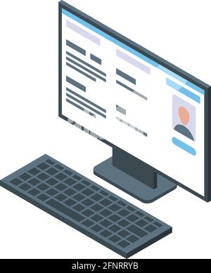 Computersymbol der elektronischen Patientenkarte. Isometrisches Vektor-Symbol des elektronischen Patientenkartencomputers für das Webdesign auf weißem Hintergrund isoliert Stock Vektor