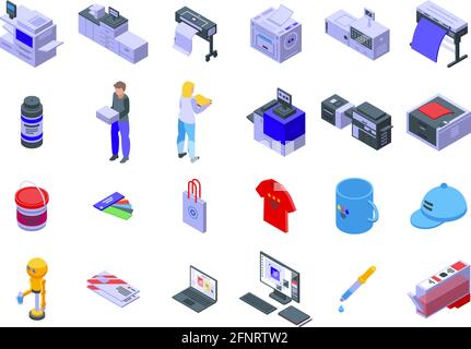 Symbole für Digitaldruck eingestellt. Isometrischer Satz von Vektorsymbolen für Digitaldruck für Webdesign auf weißem Hintergrund isoliert Stock Vektor