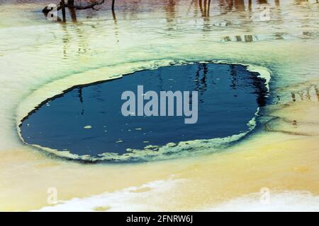 Die Öffnung des Wassers ( polynya), das runde tauende Loch im Eis zwischen dem verfaulten Wintereis - der gefährliche Ort Stockfoto