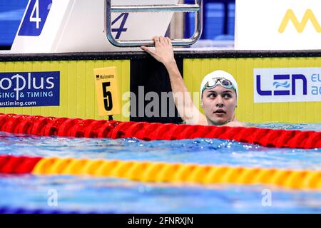 BUDAPEST, UNGARN - MAI 17: Tamara Potocka aus der Slowakei tritt beim Women 100m Butterfly Preliminary während der len Aquatikmeisterschaft an Stockfoto