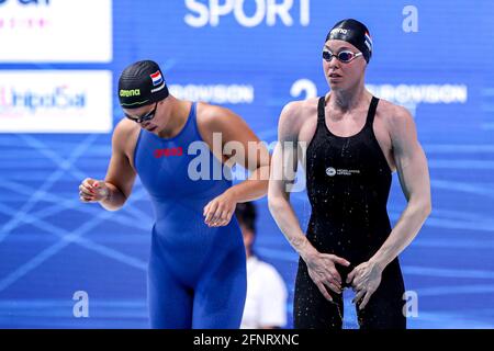 BUDAPEST, UNGARN - MAI 17: Femke Heemskerk aus den Niederlanden tritt beim Frauen 50m Freistil Preliminary während des len European Aquatics CHAMP an Stockfoto