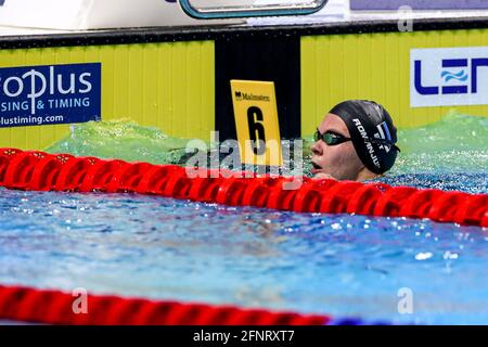 BUDAPEST, UNGARN - MAI 17: Maria Romanjuk aus Estland tritt beim 50 m Freistil-Vorlauf der Frauen während der len Schwimmeuropameisterschaften an Stockfoto