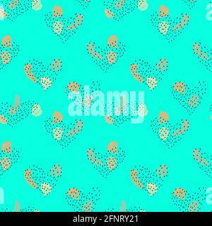 vektor nahtlose Muster von farbigen Flecken mit Linien und Herzen mit Punkten. Beige auf farbigem Hintergrund Stockfoto