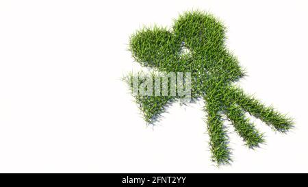 Konzept oder konzeptuelle grüne Sommer Rasen Gras Symbol Form isoliert weißen Hintergrund, Zeichen der Retro-Videokamera. 3D Illustration Metapher für Film p Stockfoto
