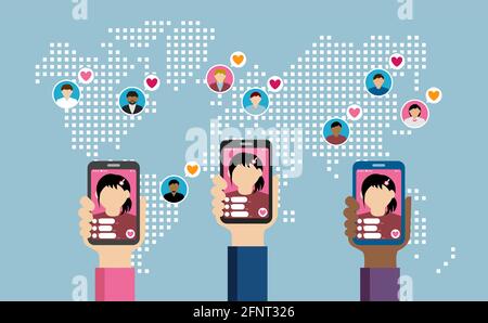 Internet-Kommunikation mit SNS (Live-Streaming-App) Vektorbanner. Stock Vektor