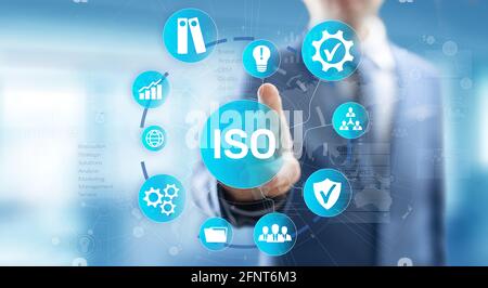 ISO-Normen Qualitätssicherung Gewährleistung Business Technologie Konzept. Stockfoto