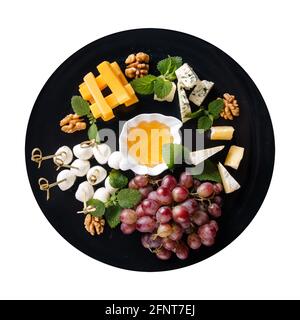 Isolierte Platte mit Wein Vorspeise mit Käse Stockfoto