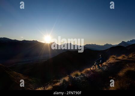 Mountainbike, Mount Judah Trails, Glenorchy. Model veröffentlicht Stockfoto