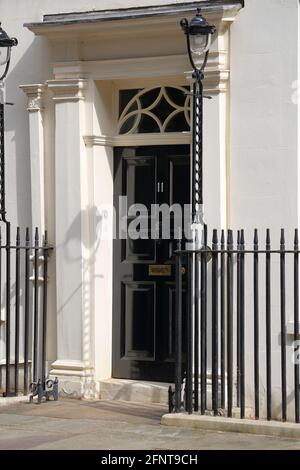 Eintritt in den offiziellen Wohnsitz des Schatzmeisters Downing Street Nr. 11, Westminster, London, Großbritannien Stockfoto