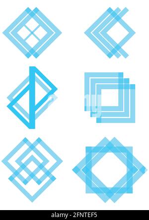 Satz blauer Logotypelemente, die vom Quadrat und abgeleitet wurden Dreieck Stock Vektor