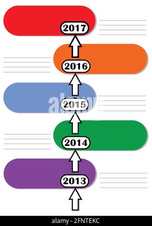 Infografik-Timeline-Vorlage mit leeren farbigen Rahmen und Linien für Eigene Notizen Stock Vektor
